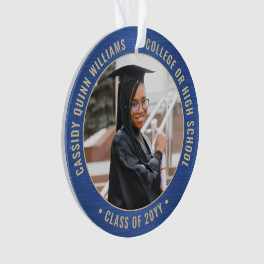 2 Foto-Afstuderen Elegant Brushed Royal Blue Gold Ornament (voorkant)