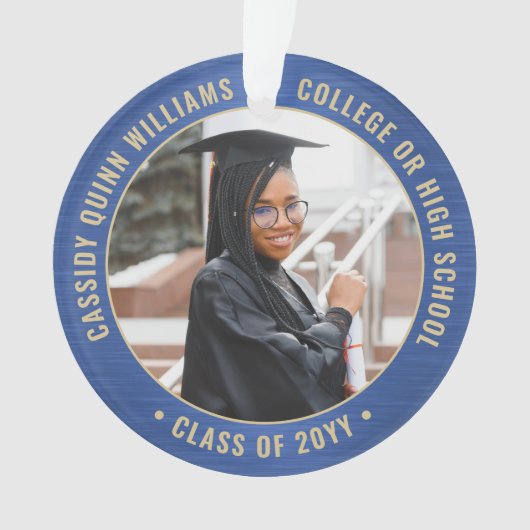 2 Foto-Afstuderen Elegant Brushed Royal Blue Gold Ornament (voorkant)