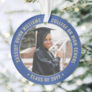 2 Foto-Afstuderen Elegant Brushed Royal Blue Gold Ornament