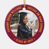 2 Foto Afstuderen Elegant Maroon Red Gold Yellow Keramisch Ornament (Voorkant)