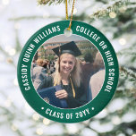 2 Foto Afstuderen Elegant Modern Green and White Keramisch Ornament<br><div class="desc">Herdenking van het succes van de afgestudeerde met een elegant groen en wit aangepast tweeduizend afstuderen kerstversiering. Afbeeldingen en alle tekst zijn eenvoudig aan te passen en kunnen op voor en achter verschillend zijn. (AFBEELDING & TEKST ONTWERPTIPS: 1) Om de positie van de formulering aan te passen, voeg ruimten aan...</div>