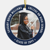 2 Foto Afstuderen Elegant Modern Navy Blue White Keramisch Ornament (Voorkant)