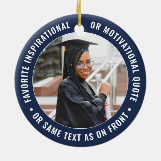 2 Foto Afstuderen Elegant Modern Navy Blue White Keramisch Ornament (Achterkant)