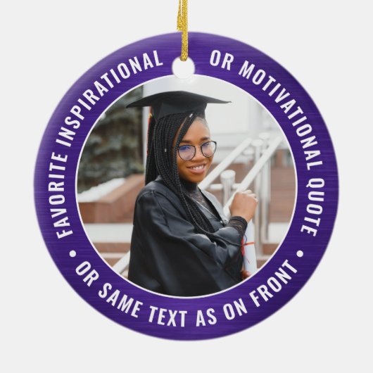 2 Foto Afstuderen Elegant Modern Paars en White Keramisch Ornament (Achterkant)