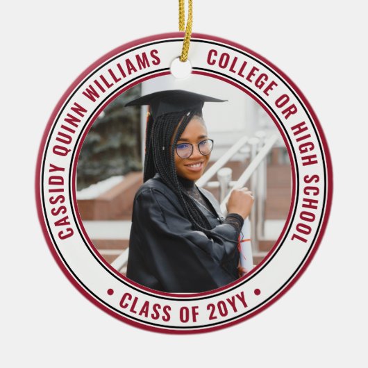 2 Foto Afstuderen Elegant Modern Red Black White Keramisch Ornament (Voorkant)