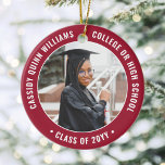 2 Foto Afstuderen Elegant Modern Red en White Keramisch Ornament<br><div class="desc">Herdenking van het succes van de afgestudeerde met een elegante rode en witte, op twee foto's gebaseerde kerstversiering rond afstuderen. Afbeeldingen en alle tekst zijn eenvoudig aan te passen en kunnen op voor en achter verschillend zijn. (AFBEELDING & TEKST ONTWERPTIPS: 1) Om de positie van de formulering aan te passen,...</div>