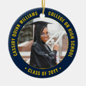 2 Foto Afstuderen Elegant Navy Blue Gold Yellow Keramisch Ornament (Voorkant)