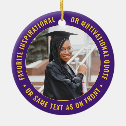 2 Foto Afstuderen Elegant Paars Gold Yellow Keramisch Ornament (Achterkant)