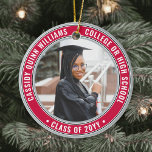 2 Foto Afstuderen Elegant Red Grey Black & White Keramisch Ornament<br><div class="desc">Herdenking van de prestatie van de afgestudeerde met een elegante rode en grijze, op twee foto's gebaseerde kerstversiering rond het afstuderen. Afbeeldingen en alle tekst zijn eenvoudig aan te passen en kunnen op voor en achter verschillend zijn. (AFBEELDING & TEKST ONTWERPTIPS: 1) Om de positie van de formulering aan te...</div>