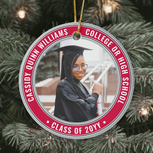 2 Foto Afstuderen Elegant Red Grey Black & White Keramisch Ornament