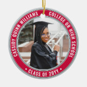 2 Foto Afstuderen Elegant Red Grey Black & White Keramisch Ornament (Voorkant)