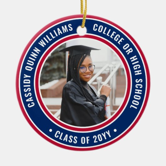 2 Foto Afstuderen Elegant Red White en Blue Keramisch Ornament (Voorkant)