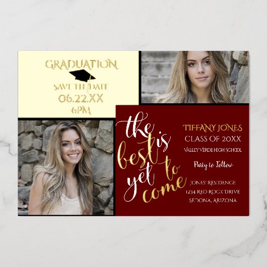 2 FOTO-AFSTUDEREN en KIES UW KLEUR Folie Uitnodiging (Voorkant)