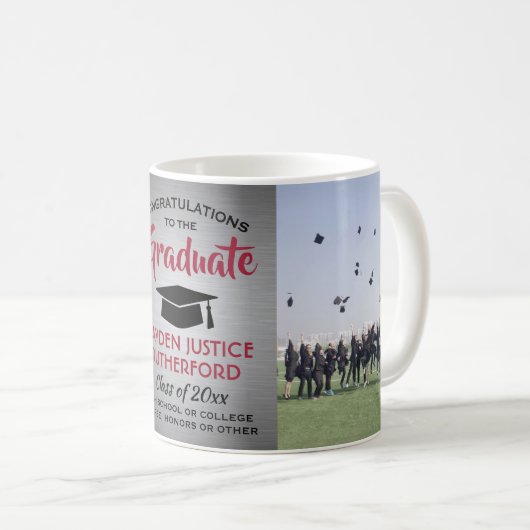 2 Foto Afstuderen geborsteld grijs rood en zwart Koffiemok (Voorkant rechts)