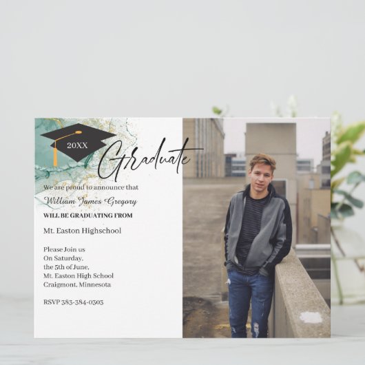 2 Foto Afstuderen Green Gold Notice Card Kaart (Staand voorkant)