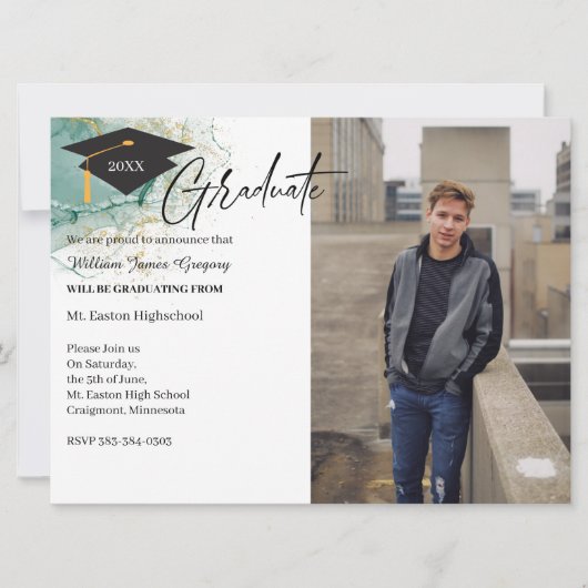 2 Foto Afstuderen Green Gold Notice Card Kaart (Voorkant)