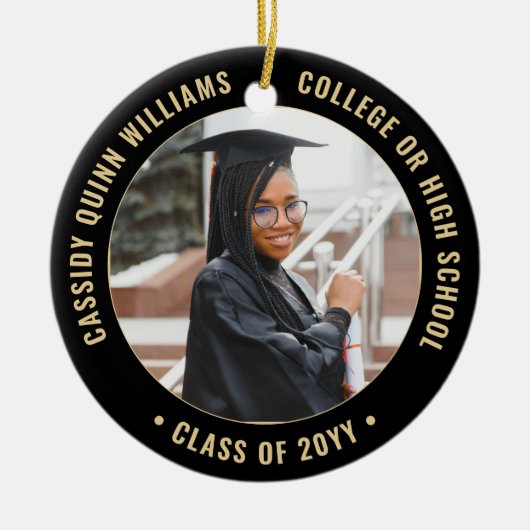 2 Foto-Afstuderen: Jaar & School Black Gold Keramisch Ornament (Voorkant)