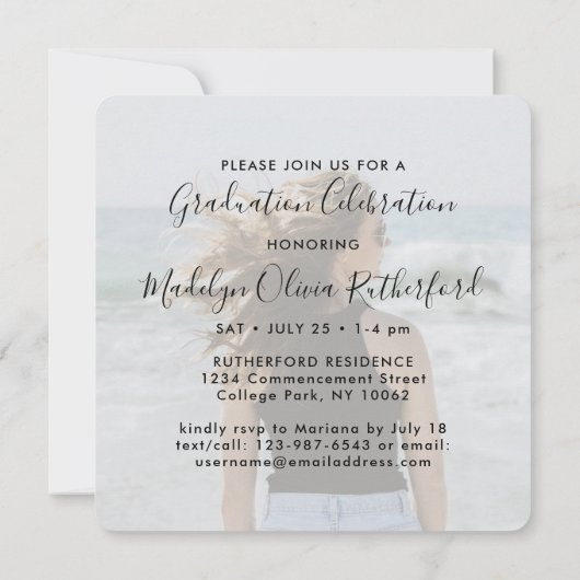 2 Foto Afstuderen Modern Eenvoudig Script Square Kaart (Achterkant)