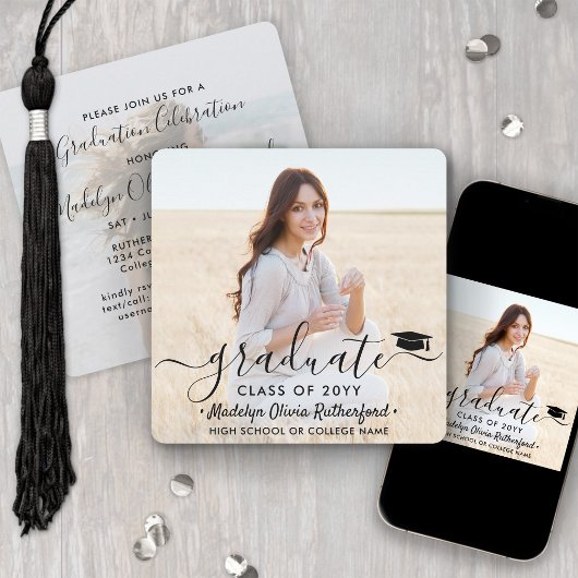 2 Foto Afstuderen Modern Eenvoudig Script Vierkant Kaart
