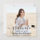 2 Foto Afstuderen Modern Eenvoudig Script Vierkant Kaart (Voorkant)