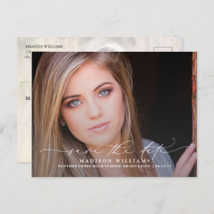 2 Foto Afstuderen Modern Script Save the Date Aankondigingskaart