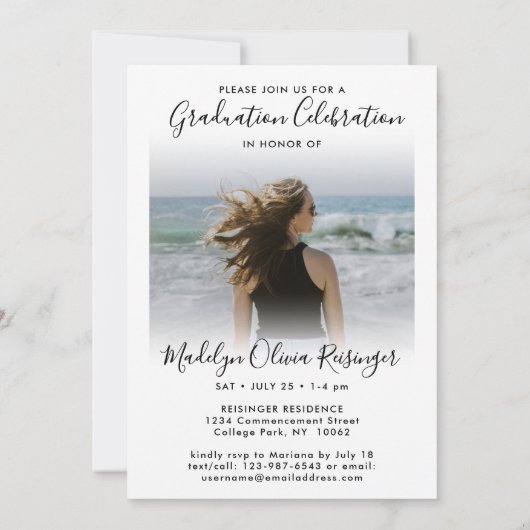 2 Foto Afstuderen Moderne Eenvoudig script legant Kaart (Achterkant)