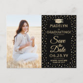 2 Foto Afstuderen Save the Date Black and Gold Aankondigingskaart (Voorkant)