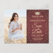 2 Foto Afstuderen Save the Date Burgundy and Gold Aankondigingskaart (Voorkant)