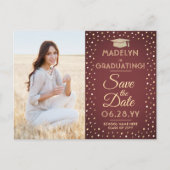 2 Foto Afstuderen Save the Date Burgundy and Gold Aankondigingskaart (Voorkant)