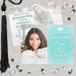2 Foto Afstuderen Save the Date Modern Blauwgroen  Aankondigingskaart