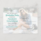 2 Foto Afstuderen Save the Date Modern Blauwgroen  Aankondigingskaart (Achterkant)