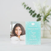 2 Foto Afstuderen Save the Date Modern Blauwgroen  Aankondigingskaart (Staand voorkant)