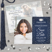 2 Foto Afstuderen Save the Date Navy Blauw & Wit Aankondigingskaart