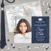 2 Foto Afstuderen Save the Date Navy Blauw & Wit