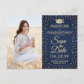 2 Foto Afstuderen Save the Date Navy Blue & Gold Aankondigingskaart (Voorkant)