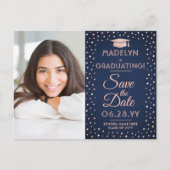 2 Foto Afstuderen Save the Date Navy Pink Gltter Aankondigingskaart (Voorkant)