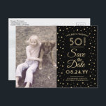 2 Foto Any Age Birthday Gold Black Save the Date Uitnodiging Briefkaart<br><div class="desc">Nodig familie en vrienden uit voor een aanstaande verjaardagsviering met deze stijlvolle 2 foto zwart en goud behalve het briefkaart van de datumaankondiging. (AFBEELDING PLACEMENT TIP: Een gemakkelijke manier om een foto precies te centreren hoe u wilt is het te bebouwen alvorens aan de website van Zazzle te uploaden.) Het...</div>