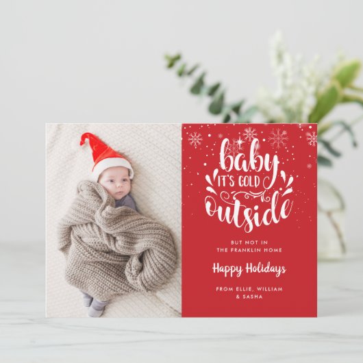2 Foto Baby Het is koud buiten Vakantie Geboorte Aankondiging (Staand voorkant)