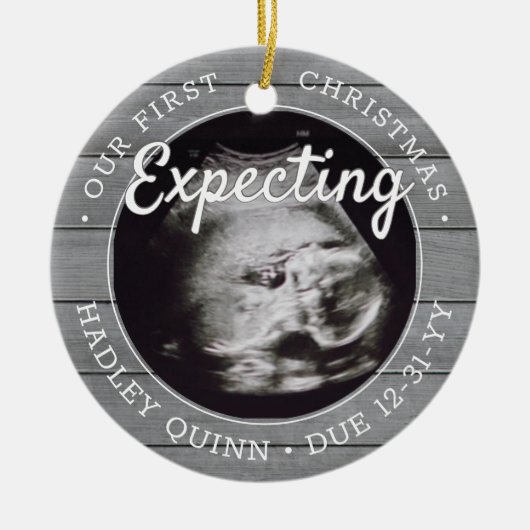 2 Foto Baby Ultrasound nieuwe ouders Faux grijs ho Keramisch Ornament (Voorkant)