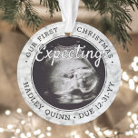 2 Foto Baby Ultrasound nieuwe ouders Faux Marble Ornament<br><div class="desc">Viel het kostbare geschenk van uw nieuwste familielid met een stijlvol, twee foto-ronde faux marmer acrylzuur ornament. Genderneutraal ontwerp is geschikt voor een nieuwe baby of meisje. De woorden en de afbeeldingen op deze sjabloon zijn eenvoudig te personaliseren, en kunnen verschillend of het zelfde op voor en rug zijn. (AFBEELDING...</div>