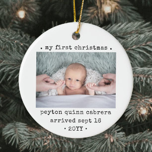 2 Foto Baby's 1e Kerstmis Modern Minimaal Rond Keramisch Ornament