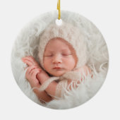 2 Foto baby's 1e Kerstmis Moderne Minimale Ronde Keramisch Ornament (Achterkant)