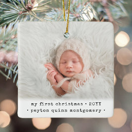 2 Foto baby's eerste Kerstmis Modern Minimal Squar Keramisch Ornament
