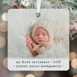 2 Foto baby's eerste Kerstmis Modern Minimal Squar Metalen Ornament