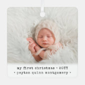 2 Foto baby's eerste Kerstmis Modern Minimal Squar Metalen Ornament (Voorkant)