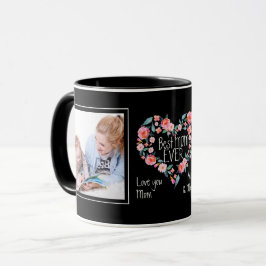 2 Foto Best mam Ever Pink Floral Heart Wreate Mok