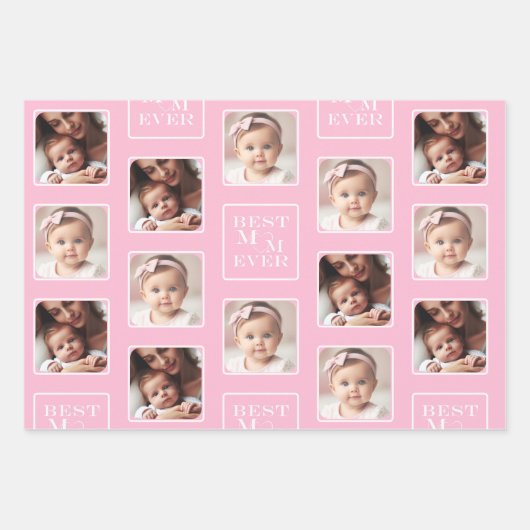 2-Foto "Beste moeder ooit" en Schattigee roze hart Inpakpapier Vel (Voorkant)