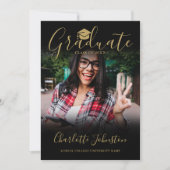 2 Foto Black Gold Script Photo Graduparty Kaart (Voorkant)