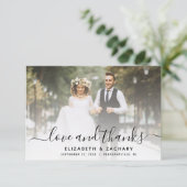 2-foto Black Script Wedding Bedankkaart (Staand voorkant)