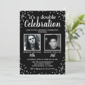 2 Foto: Black Silver Birthday Invitation Kaart (Staand voorkant)